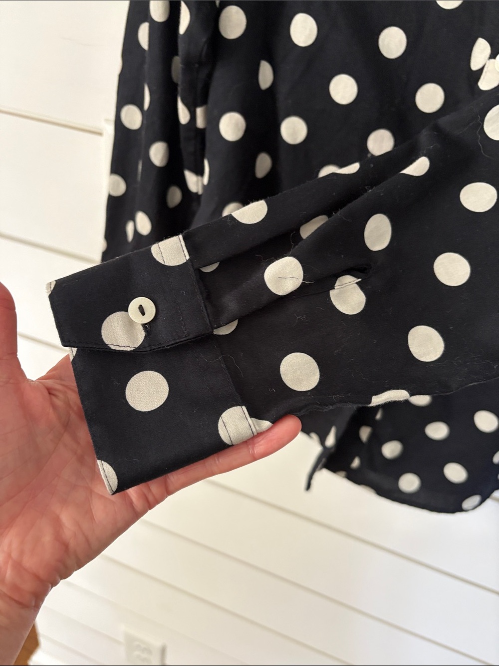 Polka Dot Button-Front Blouse - Black & White - Picture 6 of 7